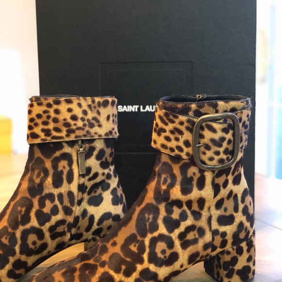 Saint Laurent Joplin Leopard-Print Fur Booties - Picture 2 of 6